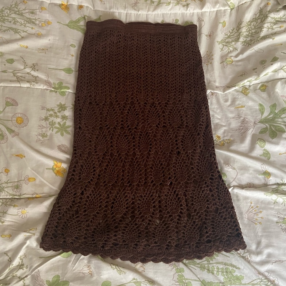 Brown Knit Midi Skirt